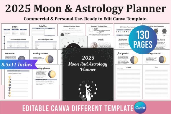 Download 2025 Moon &amp; Astrology Planner for Canva - Astrology Collection