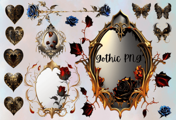 Download Gothic Mirror ,Stained Glass, Roses Png - Premium Resources
