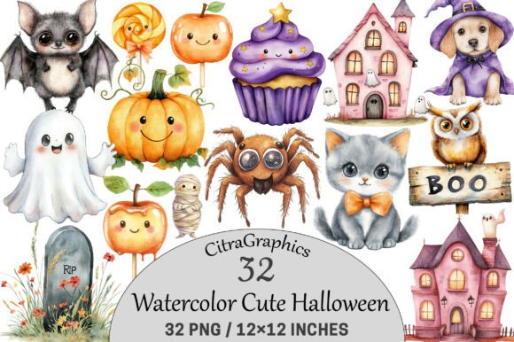 Download Watercolor Cute Halloween Clipart. - Halloween clipart Collection
